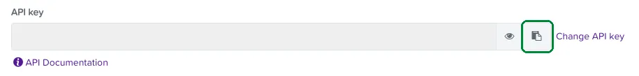 The API key field at the bottom of the Security page, with the copy button circled